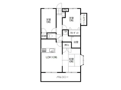 ハッピーハイツ操明 A棟(3LDK/4階)の間取り写真