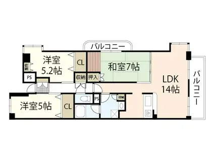 クレストコート門田(3LDK/1階)の間取り写真