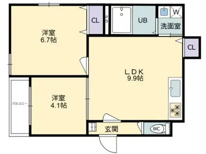 RIVER CITY 西川原(2LDK/1階)の間取り写真