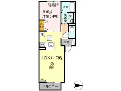 あかりⅡ(1LDK/2階)の間取り写真