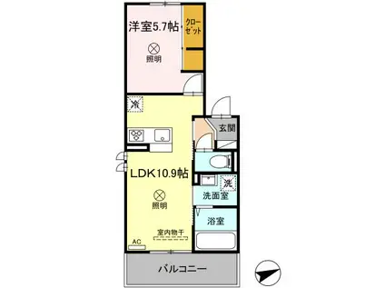 グリーンウイング(1LDK/2階)の間取り写真