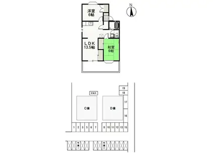 ファミーユ・ビボD(2LDK/1階)の間取り写真