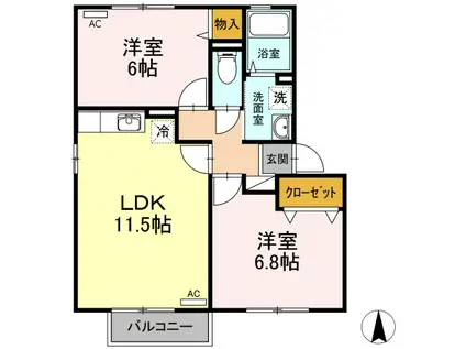FLOR A棟(2LDK/2階)の間取り写真