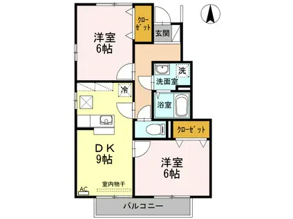 アルカディアD棟(2DK/1階)の間取り写真