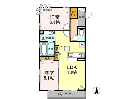 イル ヴィラージュ A棟(2LDK/1階)の間取り写真