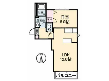 ラ・パルテール百間川 七番館(1LDK/2階)の間取り写真