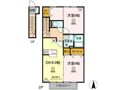 MEINHEIMOKAYAMA(2DK/2階)の間取り写真
