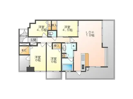 パラッシオ弓之町(4LDK/13階)の間取り写真