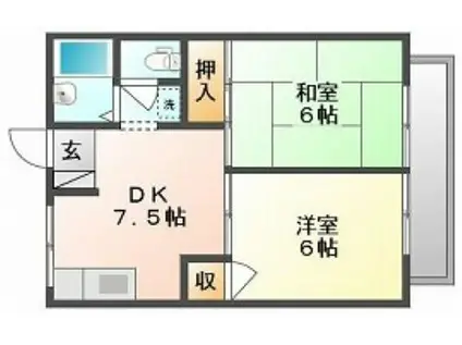 コーポニューライフ(2DK/1階)の間取り写真