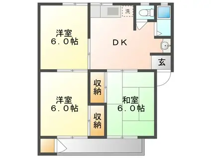 縄岡マンション(3DK/2階)の間取り写真