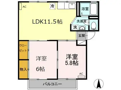 シートピア(2LDK/2階)の間取り写真