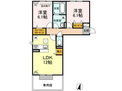 ディア・ベルジュⅠ(2LDK/1階)の間取り写真