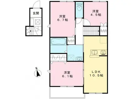 ユアメゾン益野B(3LDK/2階)の間取り写真