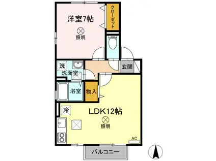 ロワジールA棟(1LDK/1階)の間取り写真