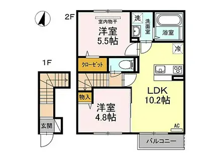 ティアラⅠ(2LDK/2階)の間取り写真