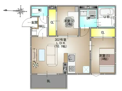 REGALEST 東岡山(2LDK/3階)の間取り写真