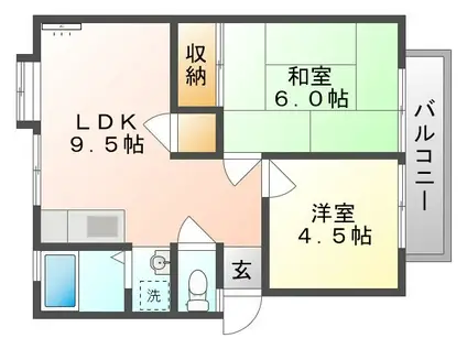 ハイツ鳥越 B(2LDK/2階)の間取り写真