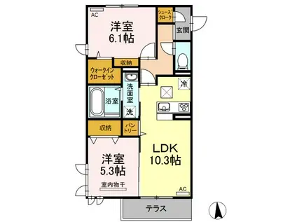 メゾンドソレイユ(2LDK/1階)の間取り写真