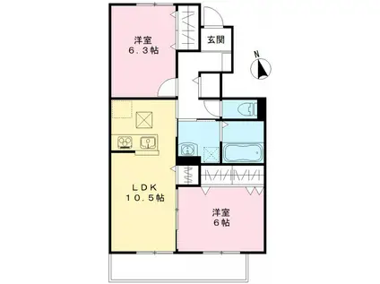 ユアメゾン益野 A(2LDK/1階)の間取り写真