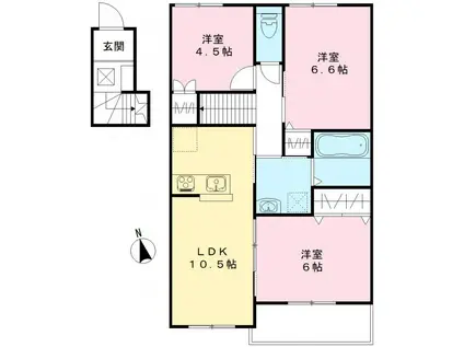 ユアメゾン益野B(3LDK/2階)の間取り写真
