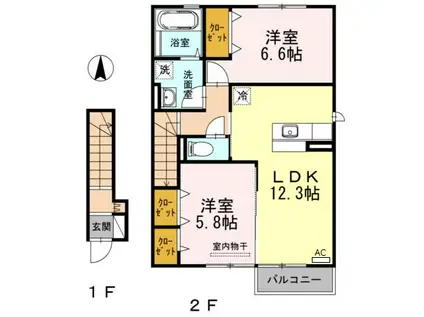 マイ ローズコートⅡ(2LDK/2階)の間取り写真