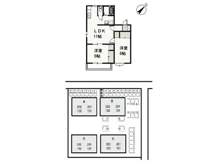 ファーム・ヴィレッジB(2LDK/2階)の間取り写真