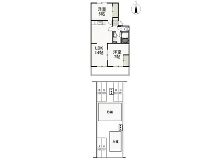 プレベルジュB(2LDK/2階)の間取り写真