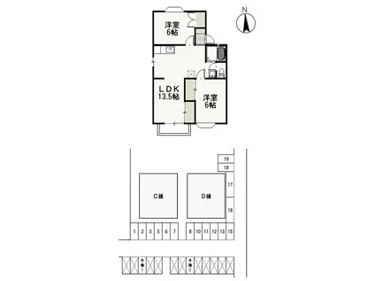 ファミーユ・ビボC(2LDK/2階)の間取り写真