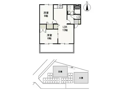ヴェッセルB(2LDK/1階)の間取り写真