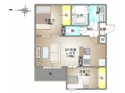 REGALEST 東岡山(2LDK/2階)の間取り写真