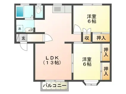 ファミール中川B(2LDK/1階)の間取り写真