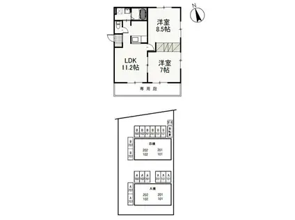 ティエラA(2LDK/1階)の間取り写真