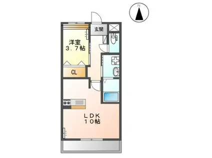 アンスリールM(1LDK/1階)の間取り写真