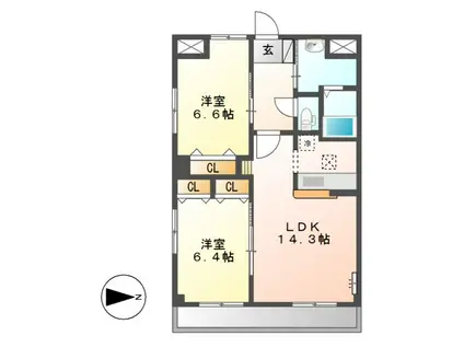 ヌーベル バーグ(2LDK/1階)の間取り写真