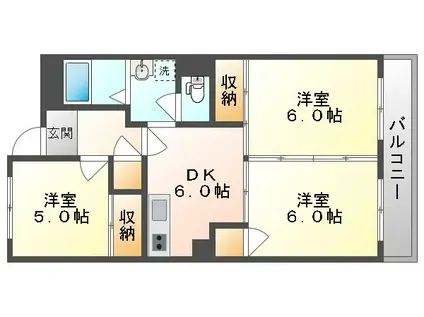 西之町マンション(3DK/4階)の間取り写真