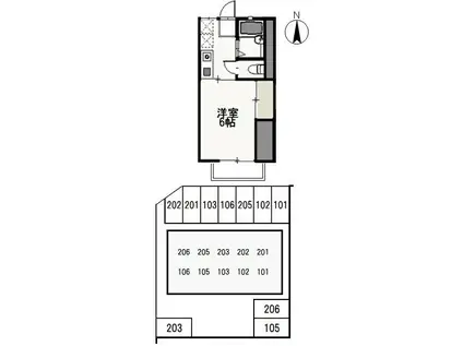 ディナ東岡山(1K/2階)の間取り写真