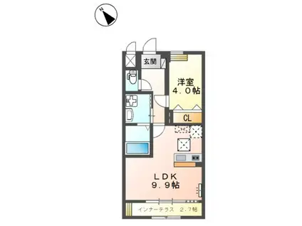 シェルル・ユーロピュア高島新屋敷(1LDK/1階)の間取り写真