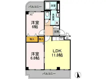 PLEIADES B棟(2LDK/3階)の間取り写真