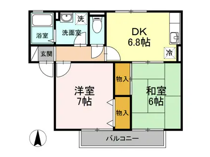 ビューラー福泊A棟(2DK/2階)の間取り写真