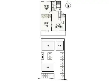 ブロッサム21 A(2LDK/1階)の間取り写真