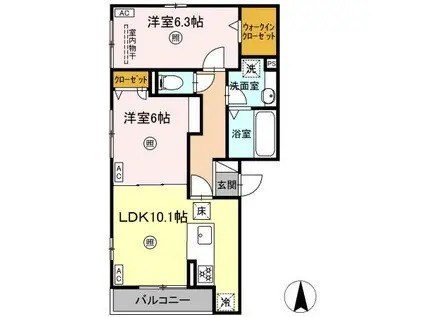 エマーブルMグラン Ⅱ棟(2LDK/1階)の間取り写真