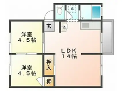 アーバンライフ門田(2LDK/1階)の間取り写真