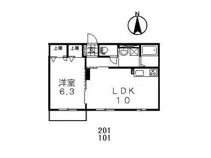ハイム川東Ⅱ(1LDK/2階)の間取り写真