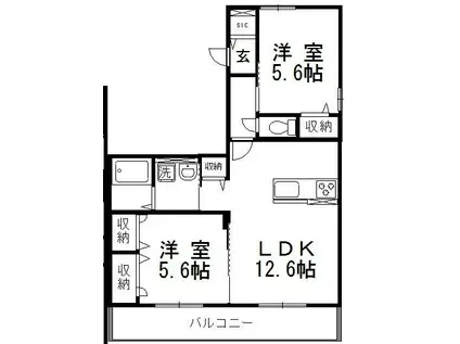 アマーヴィレⅡ(2LDK/1階)の間取り写真