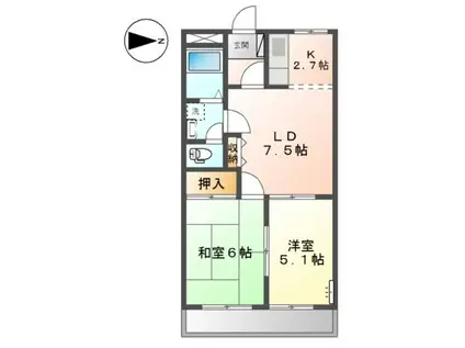 山陽本線 東岡山駅 徒歩12分 2階建 築28年(2LDK/2階)の間取り写真