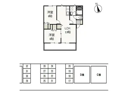 メゾン・タチバナC(2LDK/1階)の間取り写真