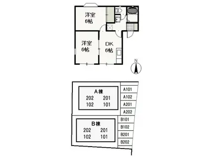 シャトレ・ファミーユB(2DK/1階)の間取り写真