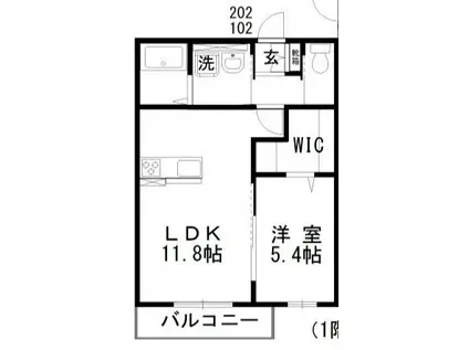 ウィズハイム西大寺(1LDK/2階)の間取り写真