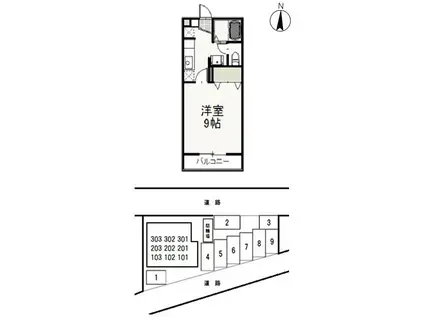 スリーサンズ(1K/1階)の間取り写真