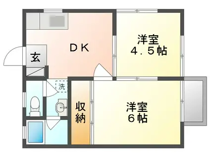 コーポモザン105(2DK/1階)の間取り写真